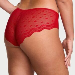 NWT Victoria’s Secret Red Heart Polka Dot Mesh Back Seamless Front Cheeky Large